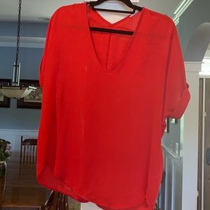 Red short sleeve v-neck chiffon blouse